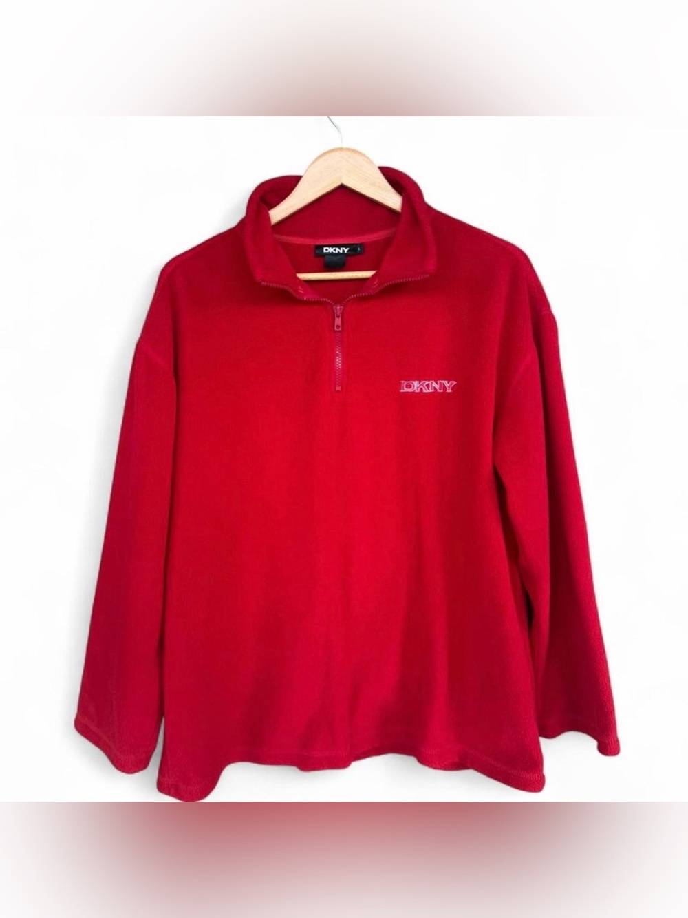 Vintage Y2K DKNY Red Fleece Quarter Zip Pullover Men’s L